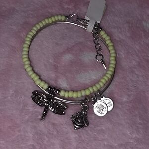 Silver Charm Bracelet with Cream Beads